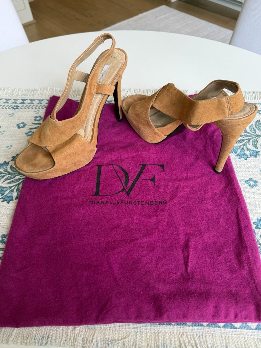 Diane von Furstenberg Zia Platform Sandals | Camel | Suede| Womens Size 9
